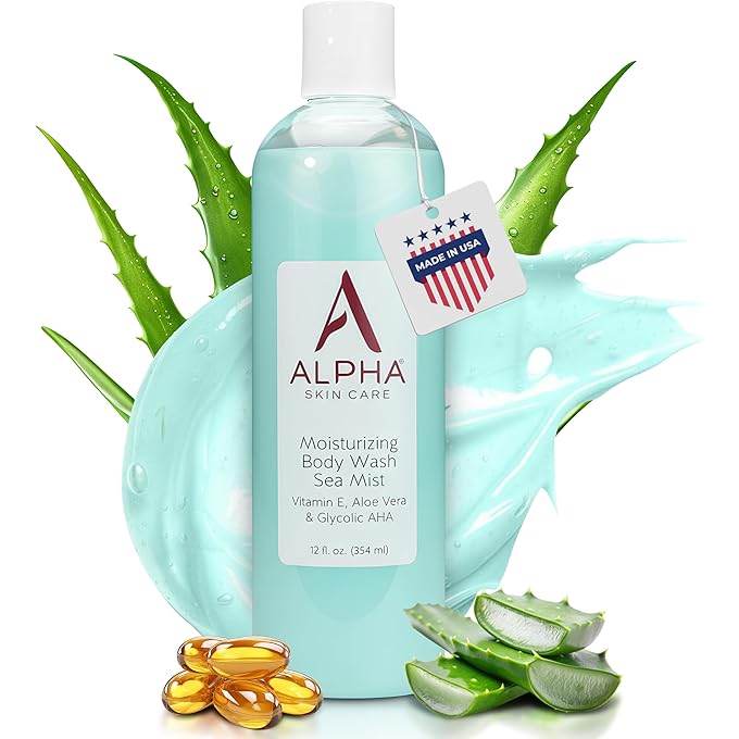 Alpha Skin Care Moisturizing Body Wash | Anti-Aging Formula | Glycolic Alpha Hydroxy Acid (AHA) | Vitamin E & Aloe Vera | Conditions & Soothes | For All Skin Types | 12 Fl Oz - Image 1